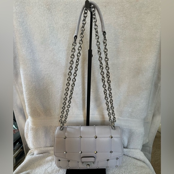 MICHAEL KORS SOHO LAVENDER MIST CHAIN, STUDDED LEATHER QUILTED SHOULDER BAG NWOT - Picture 4 of 12